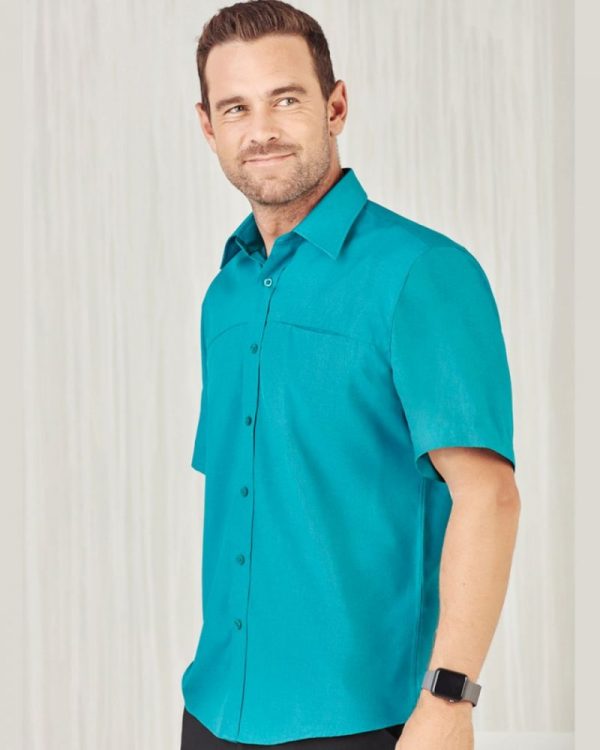 teal blue short sleeve mens shirt biz collection