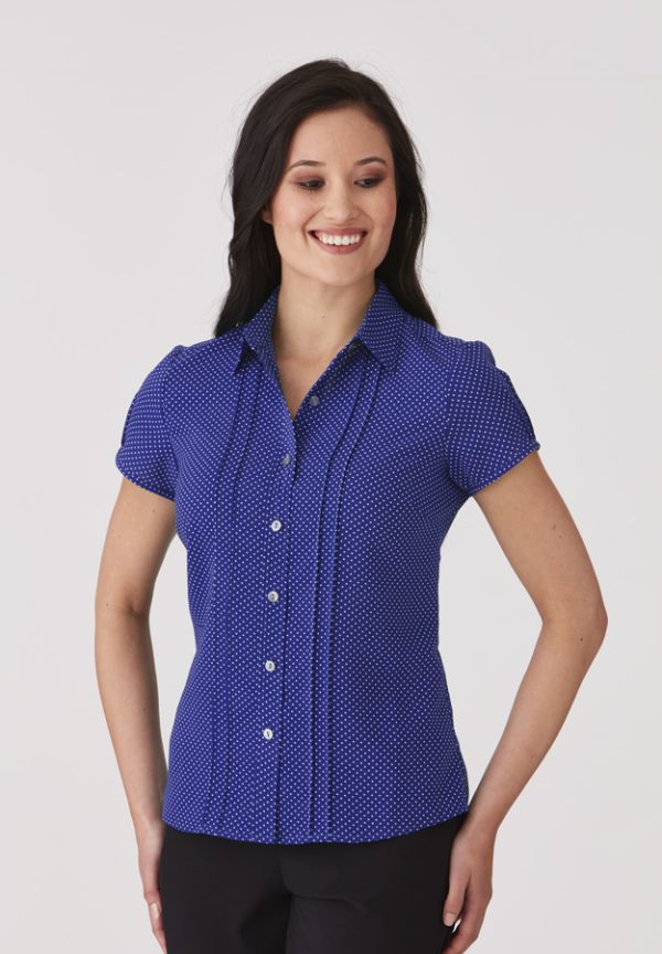 cobalt blue city stretch short sleeve blouse